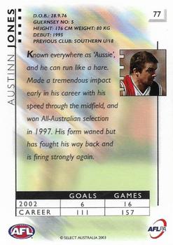 2003 Select XL Ultra AFL #77 Austinn Jones Back